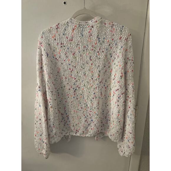 Shein White/ Multicolor Open Front Cardigan L Winter Cozycore Comfy Grandma - Picture 6 of 12